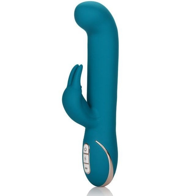 Бирюзовый вибратор с изогнутой головкой Jack Rabbit Signature Silicone Rocking "G" Rabbit - 20 см., California Exotic Novelties Бирюзовый вибратор с изогнутой головкой Jack Rabbit Signature Silicone Rocking "G" Rabbit - 20 см., California Exotic Novelties