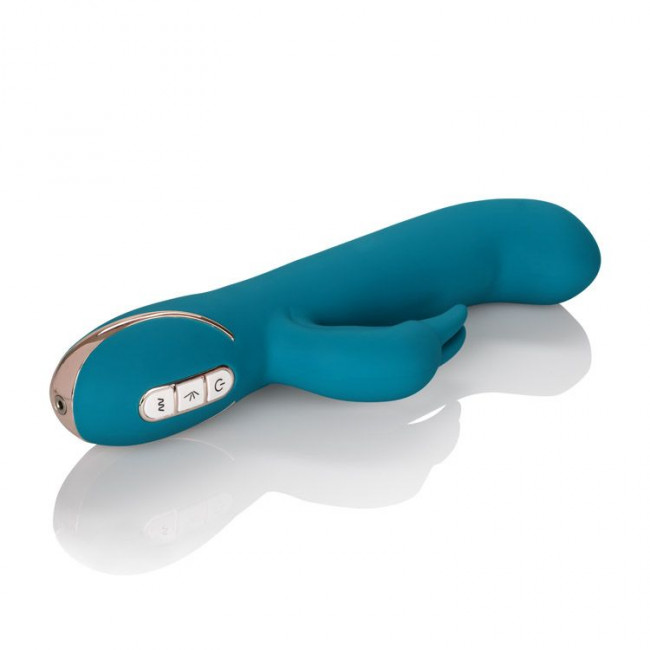 Бирюзовый вибратор с изогнутой головкой Jack Rabbit Signature Silicone Rocking "G" Rabbit - 20 см., California Exotic Novelties Бирюзовый вибратор с изогнутой головкой Jack Rabbit Signature Silicone Rocking "G" Rabbit - 20 см., California Exotic Novelties