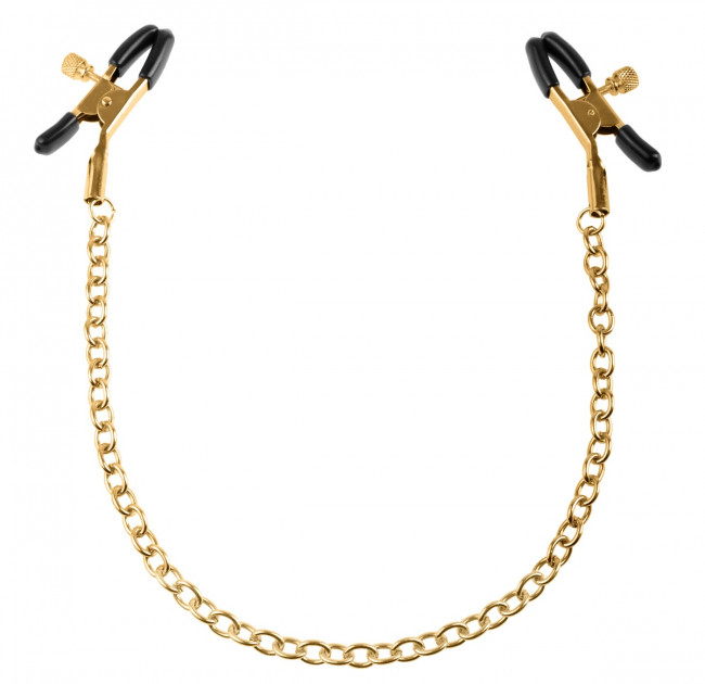Чёрные с золотом зажимы на соски Gold Chain Nipple Clamps, Pipedream