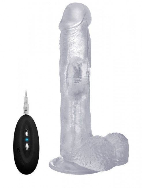 Прозрачный вибратор-реалистик Vibrating Realistic Cock 9" With Scrotum - 23,5 см., Shots Media BV