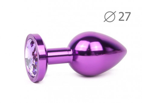 Коническая фиолетовая анальная втулка с кристаллом сиреневого цвета - 7 см., Anal Jewelry Plug