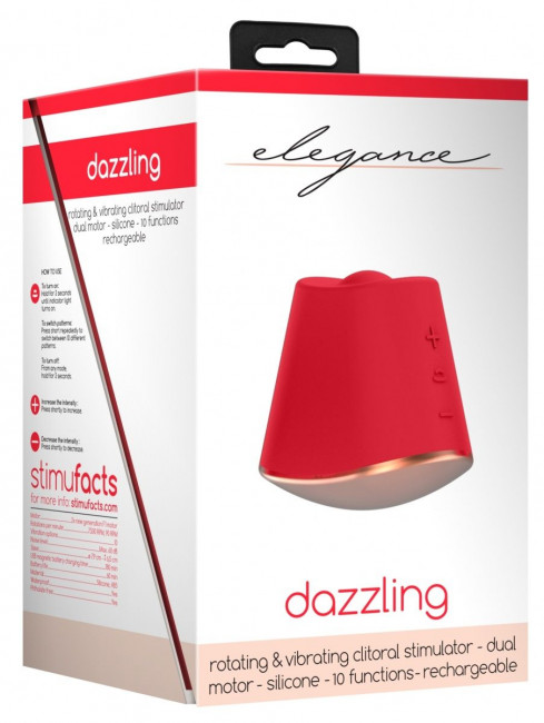 Красный клиторальный стимулятор Dazzling с вибрацией и ротацией - 6,7 см., Shots Media BV