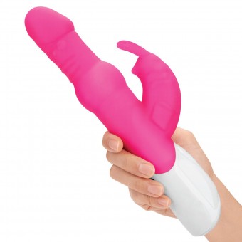 Розовый вибратор-кролик с вращающимися бусинами - 25 см., Rabbit Essentials Розовый вибратор-кролик с вращающимися бусинами - 25 см., Rabbit Essentials