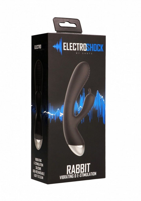 Чёрный вибратор E-Stimulation Rabbit Vibrator с электростимуляцией - 19 см., Shots Media BV