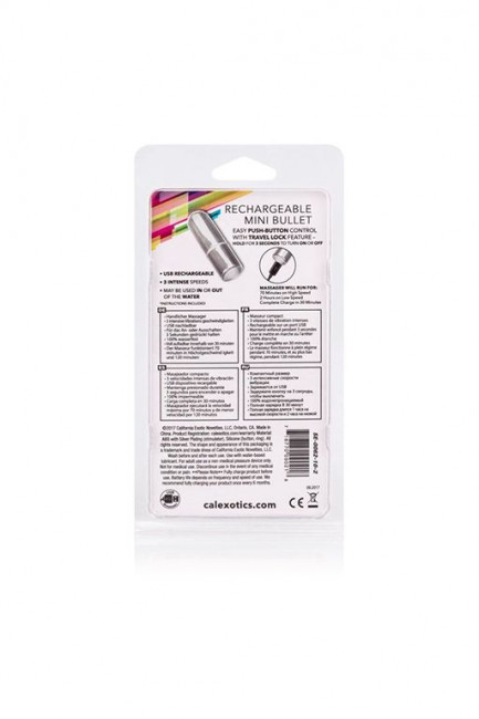 Серебристая перезаряжаемая вибропуля Rechargeable Mini Bullet, California Exotic Novelties Серебристая перезаряжаемая вибропуля Rechargeable Mini Bullet, California Exotic Novelties