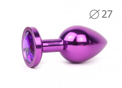 Коническая фиолетовая анальная втулка с фиолетовым кристаллом - 7 см., Anal Jewelry Plug