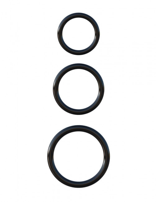 Набор из трех черных эрекционных колец Silicone 3-Ring Stamina Set, Pipedream