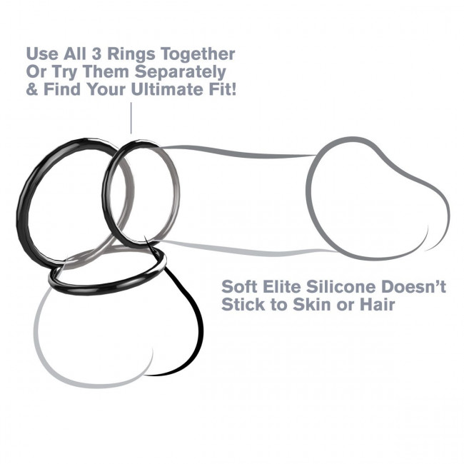Набор из трех черных эрекционных колец Silicone 3-Ring Stamina Set, Pipedream
