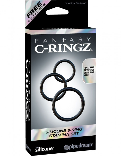Набор из трех черных эрекционных колец Silicone 3-Ring Stamina Set, Pipedream