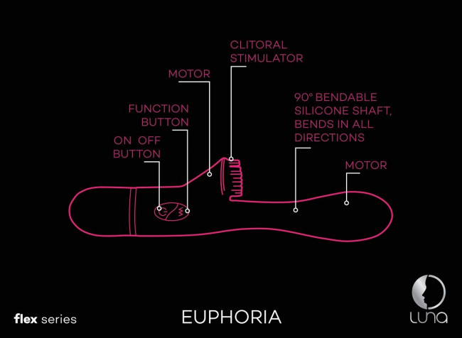 Розовый гнущийся вибратор Euphoria с клиторальной щеточкой - 22 см., Shots Media BV