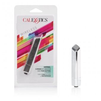 Серебристая вибропуля со скошенным кончиком Kroma Bullets, California Exotic Novelties