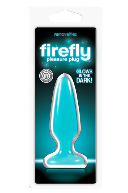 Голубая, светящаяся в темноте пробка Firefly Pleasure Plug Small - 10,1 см., NS Novelties