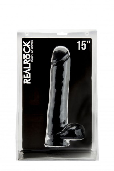 Чёрный фаллоимитатор Realistic Cock 15" With Scrotum - 38 см., Shots Media BV