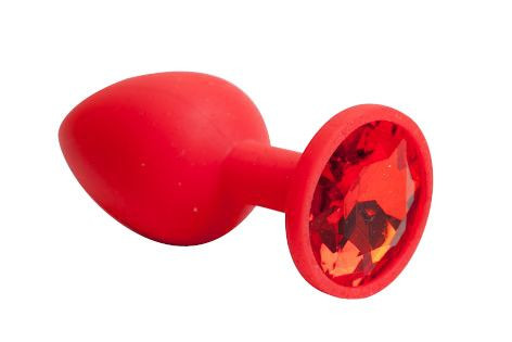 Красная силиконовая анальная пробка с красным стразом - 7,1 см., 4sexdreaM