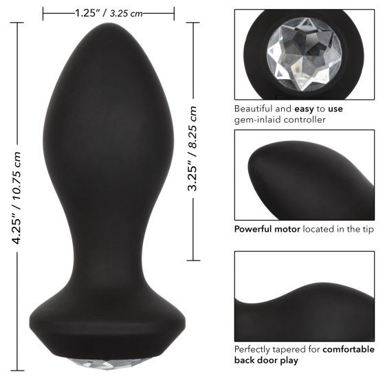 Черная анальная пробка с вибрацией и кристаллом Power Gem Vibrating Crystal Probe - 10,75 см., California Exotic Novelties