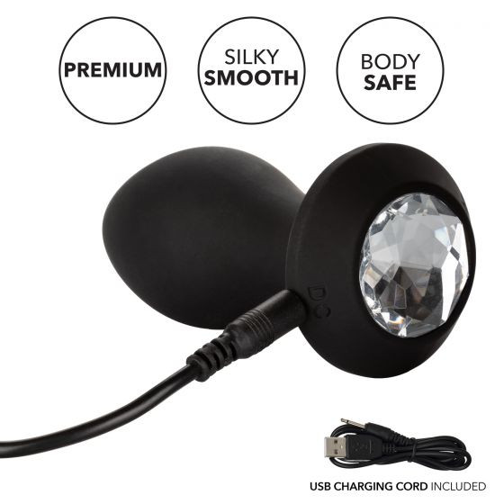 Черная анальная пробка с вибрацией и кристаллом Power Gem Vibrating Crystal Probe - 10,75 см., California Exotic Novelties