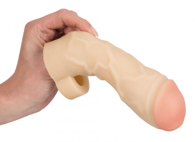 Закрытая удлиняющая насадка на пенис с подхватом мошонки Thicker & Bigger Extension - 17 см., Orion