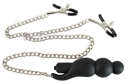 Зажимы на соски с вибростимулятором на цепочке Nipple Clips with Vibrator, Orion