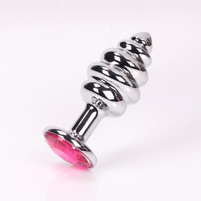 Серебристая рифленая пробка с розовым кристаллом - 9 см., 4sexdreaM