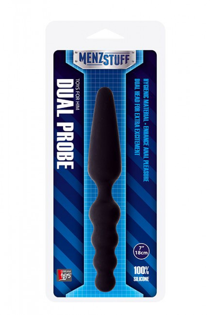 Чёрный двусторонний массажер для анальной стимуляции MENZSTUFF DUAL PROBE - 18 см., Dream Toys