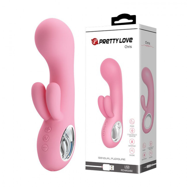 Нежно-розовый вибратор Chris с клиторальным отростком - 15,4 см., Baile
