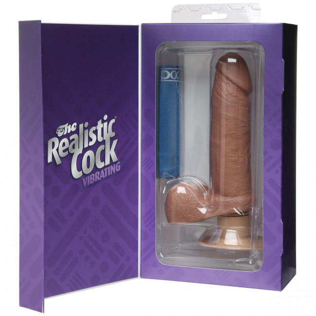 Вибратор-мулат с мошонкой и присоской The Realistic Cock Vibrating 6”- 21,6 см., Doc Johnson