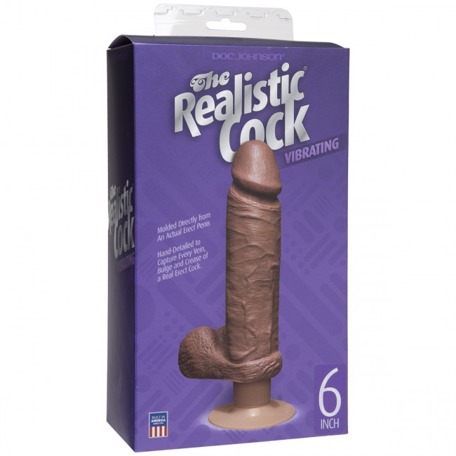 Вибратор-мулат с мошонкой и присоской The Realistic Cock Vibrating 6”- 21,6 см., Doc Johnson