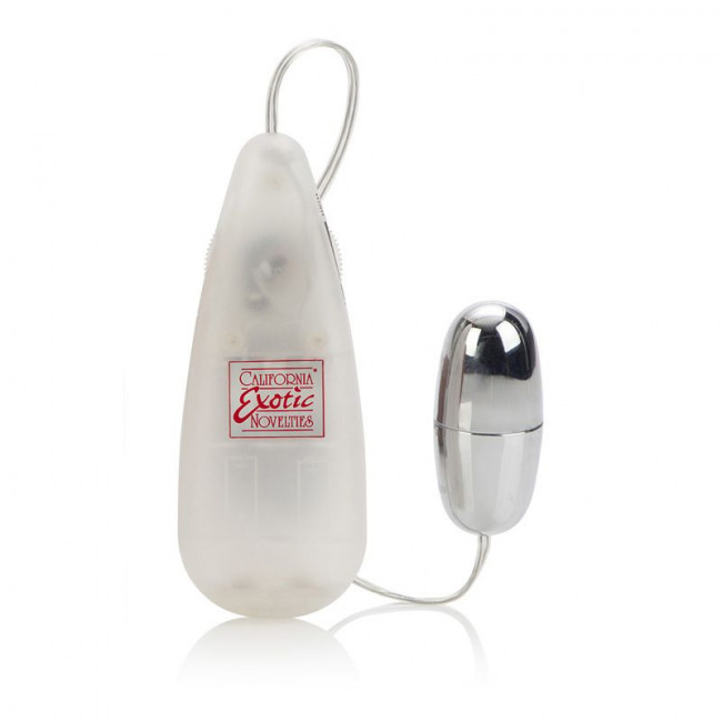Серебристое виброяичко с проводным пультом Teardrop Bullets, California Exotic Novelties