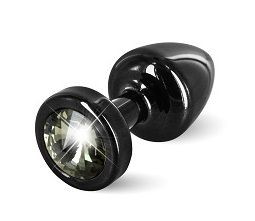 Чёрная пробка с чёрным кристаллом ANNI round black T1 Black Diamond - 6 см., DIOGOL