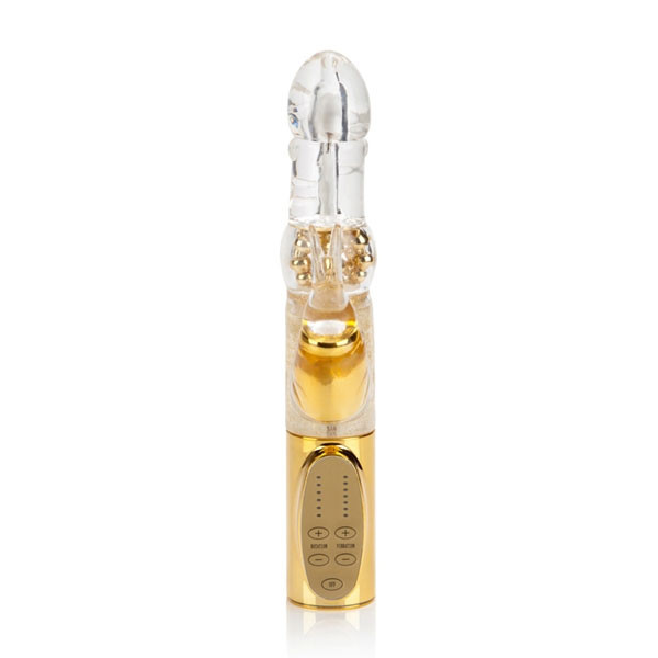 Золотистый вибромассажер Jack Rabbit с клиторальным зайчиком - 17 см., California Exotic Novelties