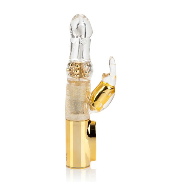 Золотистый вибромассажер Jack Rabbit с клиторальным зайчиком - 17 см., California Exotic Novelties