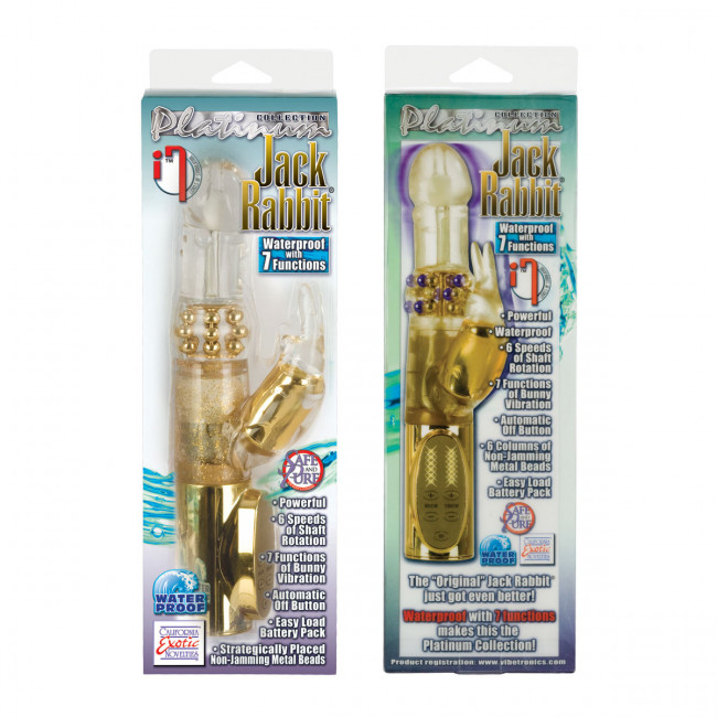 Золотистый вибромассажер Jack Rabbit с клиторальным зайчиком - 17 см., California Exotic Novelties