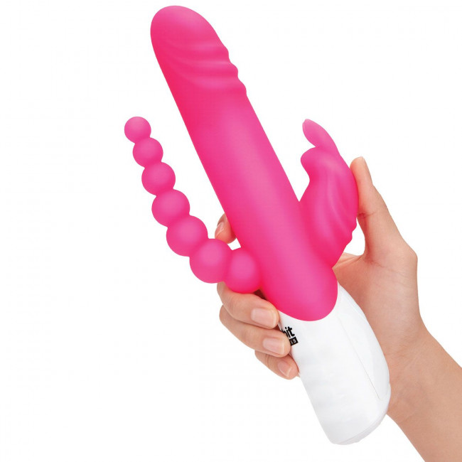 Розовый вибратор-кролик с анальным стимулятором - 26 см., Rabbit Essentials Розовый вибратор-кролик с анальным стимулятором - 26 см., Rabbit Essentials