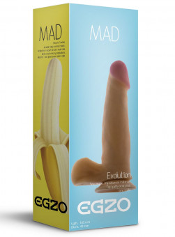 Телесный фаллоимитатор Mad Banana с мошонкой и подошвой-присоской - 18,5 см., EGZO