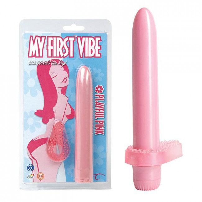 Розовый вибратор с эрекционным кольцом My First Vibe - 17 см., Topco Sales