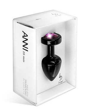 Чёрная пробка с малиновым кристаллом ANNI round black T1 Fuschia - 6 см., DIOGOL