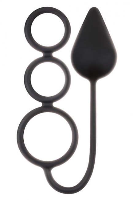 Чёрная анальная пробка Renegade 3 Ring Circus Large Black с эрекционными кольцами , NS Novelties