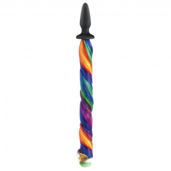 Чёрная анальная пробка с радужным хвостом Unicorn Tails Rainbow, NS Novelties