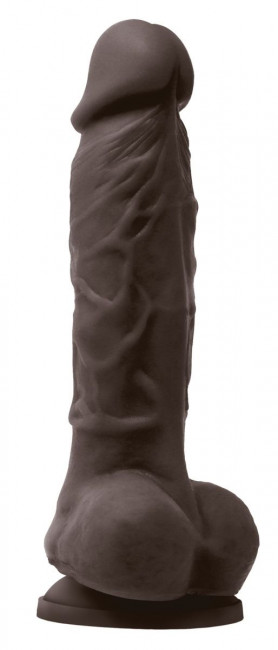 Коричневый силиконовый фаллоимитатор с мошонкой Pleasures 5 Dildo - 18 см., NS Novelties Коричневый силиконовый фаллоимитатор с мошонкой Pleasures 5 Dildo - 18 см., NS Novelties