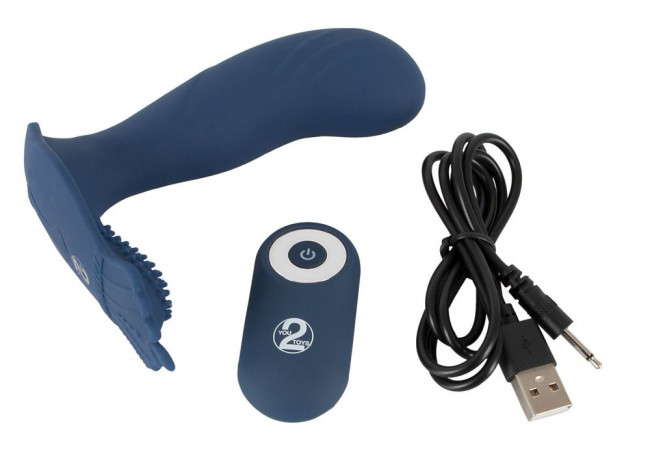 Синий вибростимулятор простаты Vibrating Butt Plug - 11,7 см.