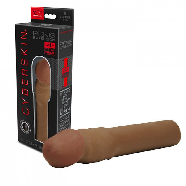 Бежевая насадка-удлинитель CyberSkin 4 inch Xtra Thick Transformer Penis Extension Dark, Topco Sales