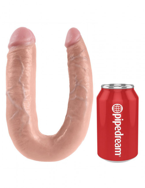 Телесный двусторонний фаллоимитатор U-Shaped Large Double Trouble - 44,4 см., Pipedream