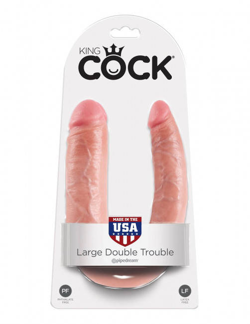 Телесный двусторонний фаллоимитатор U-Shaped Large Double Trouble - 44,4 см., Pipedream