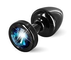 Чёрная пробка с голубым кристаллом ANNI round black T1 Blue - 6 см., DIOGOL