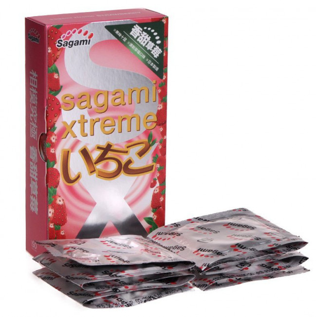 Презервативы Sagami Xtreme Strawberry c ароматом клубники - 10 шт., Sagami