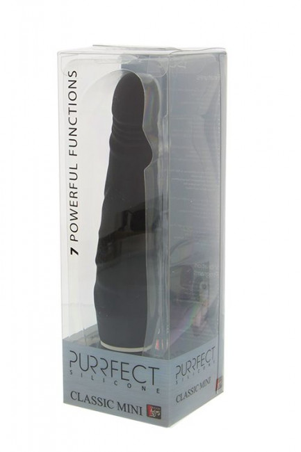 Чёрный вибратор-реалистик с зауженным кончиком PURRFECT SILICONE CLASSIC MINI - 14 см., Dream Toys Чёрный вибратор-реалистик с зауженным кончиком PURRFECT SILICONE CLASSIC MINI - 14 см., Dream Toys