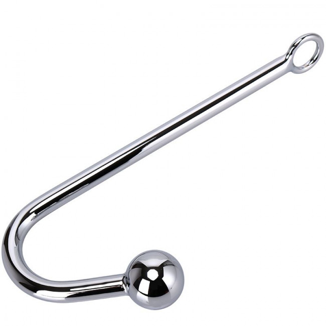 Серебристый анальный крюк с шариком на конце - 22 см., Bior toys