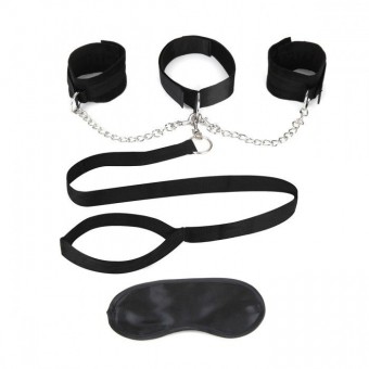 Чёрный ошейник с наручниками и поводком Collar Cuffs & Leash Set, Lux Fetish