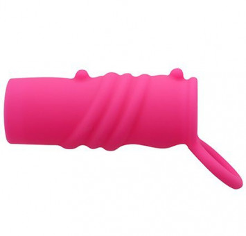 Розовая насадка-эректор с подхватом мошонки NEON SENSATION RIBBED SLEEVE, Dream Toys