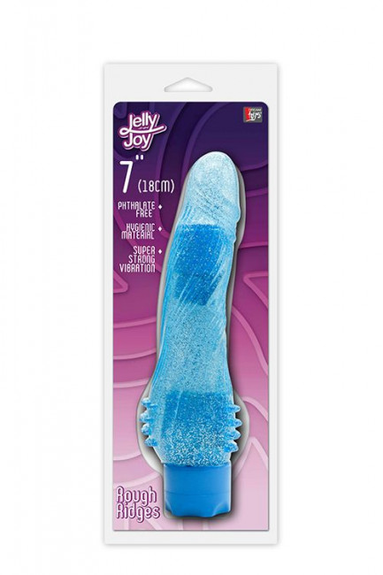 Голубой водонепроницаемый вибратор JELLY JOY ROUGH RIDGES MULTISPEED VIBE - 18 см., Dream Toys